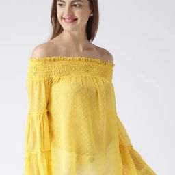KASSUALLY Yellow Self Design Top-image-11