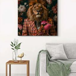 999Store Multicolor Canvas Lion With Geometric Pattern Wrapped Painting-12