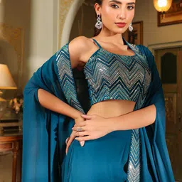 Janasya Embellished Top Cape & Trousers Co-Ords-picture-44