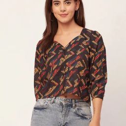 Moomaya Black Printed Crop Top-image-42
