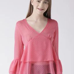 KASSUALLY Pink Self Design Peplum Top-image-33