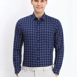 Allen Solly Navy Cotton Slim Fit Checks Shirt-image-58