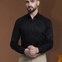 Indian Needle Black Satin Regular Fit Shirt-image-99