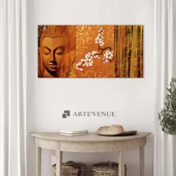 ARTE'VENUE Buddha Panel Brown & Gold Canvas Wall Art - Set of 1 (14 X 7 inch)-28