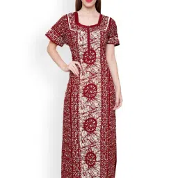 Secret Wish Maroon & Off White Printed Nighty-image-84