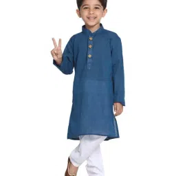 VASTRAMAY Kids Midnight Blue & White Cotton Self Pattern Kurta Set-image-98