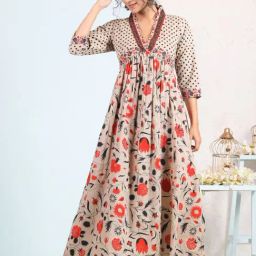 Rustorange Beige Printed Dress-image-15