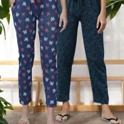 Kryptic Teal & Navy Cotton Relaxed Fit Printed Lounge Pants - Pack of 2-image-37