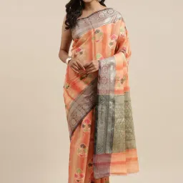 Banarasi Silk Works Peach Silk Woven Saree With Unstitched Blouse-picture-41