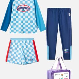 Little Surprise Box Unisex Blue 3pcs Checkered Swimsuit For With Upf 50+-picture-30
