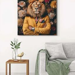 999Store Multicolor Canvas Majestic Lion In Floral Suit Wrapped Painting-38