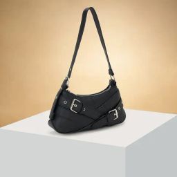 Forever Glam by Pantaloons Black Textured Medium Shoulder Handbag-45