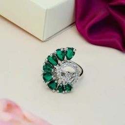 Abdesigns Silver Exquisite American Diamond Cocktail Rings-22