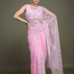 Monjolika Fashion Pink Embellished Saree With Unstitched Blouse-image-22