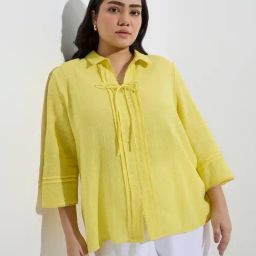 Gia by Westside Yellow Pintuck-Detailed Cotton Blouse-image-97