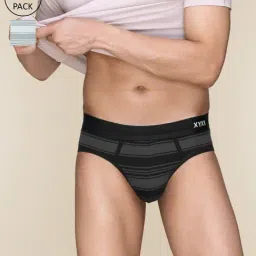 XYXX Smoke Black & Cloud Grey Cotton Regular Fit Striped Briefs - Pack Of 2-image-51