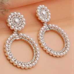 Sohi Gold Plated Party Designer Stone and Pearls Drop Earrings-image-14