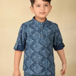 Fabindia Boys Blue Cotton Printed Kurta-image-64