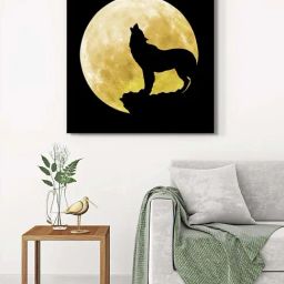 999Store Black & Yellow Canvas Celestial Wolf Wrapped Painting-image-58