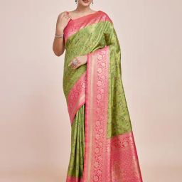 Monjolika Fashion Green Woven Saree With Unstitched Blouse-picture-30