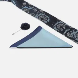 Louis Philippe Navy Embroidered Tie Pocket Square & Lapel Pin Gift Set-picture-23