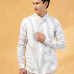 Fabindia White Cotton Slim Fit Striped Shirts-image-60