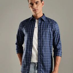 Tommy Hilfiger Blue Cotton Regular Fit Checks Shirt-picture-29