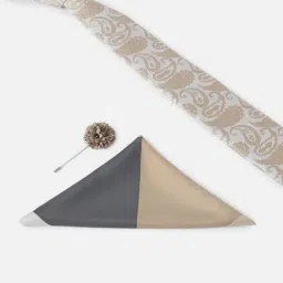 Louis Philippe Grey Embroidered Tie Pocket Square & Lapel Pin Gift Set-picture-22