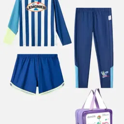 Little Surprise Box Unisex Blue 3pcs Bold Stripes Swimsuit With Upf 50+-image-50