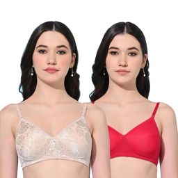 FIMS Beige & Pink Self Pattern Bras - Pack Of 2-picture-25