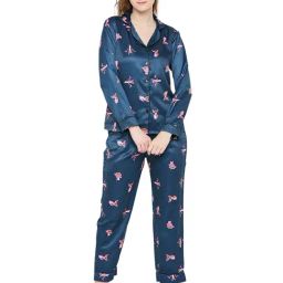 Smarty Pants Teal Blue Satin Print Shirt With Pyjamas-image-51