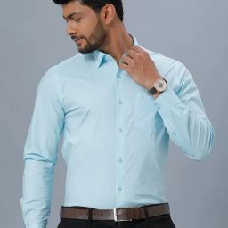 Ramraj Blue Cotton Regular Fit Shirt-image-17