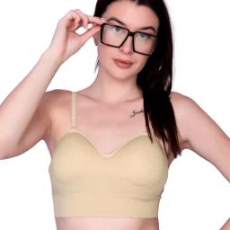Spiaty Beige Elastane Solid Bralette-picture-32