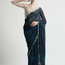 Jaipur Kurti Blue Tie & Dye Saree With Unstitched Blouse-image-78