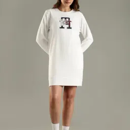 Tommy Hilfiger White Cotton Relaxed Fit Logo Printed Dress-picture-9