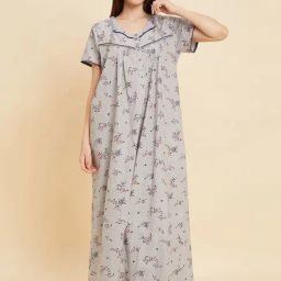 Sweet Dreams Grey Cotton Printed Night Gown-image-98
