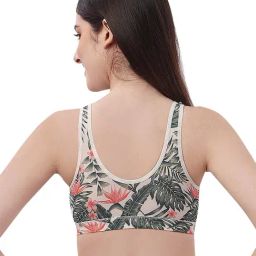 Soie Off White & Green Printed Medium Coverage Lounge Bra With Removable Cups image 2