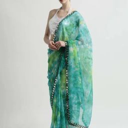 Jaipur Kurti Green Tie & Dye Saree With Unstitched Blouse-image-85