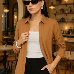 Style Quotient Brown Blended Checked Shirt-image-8