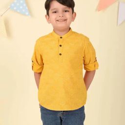 Fabindia Boys Yellow Cotton Printed Full Sleeves Kurta-picture-12