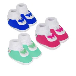 Neska Moda 6 To 12 Month 3 Pair Set Newborn Unisex Baby Skin Friendly Soft Cotton Butterfly Booties (Toe to Heel Length - 12 cm, Blue, Rani, Mint)-image-87