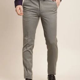 Turtle Grey Ultra Slim Fit Self Design Trousers-image-76