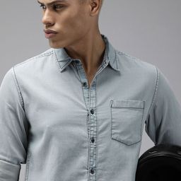 Roadster Men Blue Standard Denim Cotton Casual Shirt-image-83