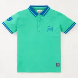 Edheads Kids Green & Blue Cotton Embroidered Polo T-Shirt-picture-5