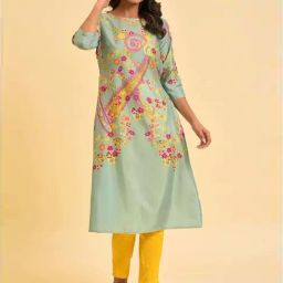 W Green Printed A Line Kurta-picture-11