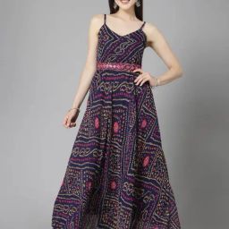 Stylum Blue Bandhani Print Flared Long Kurta-image-22