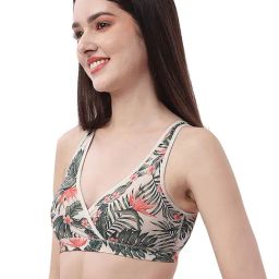 Soie Off White & Green Printed Medium Coverage Lounge Bra With Removable Cups image 3