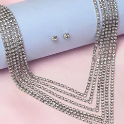DressBerry Silver Toned Cubic Zirconia Studded Jewellery Set-8