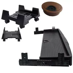 Implemental Combo of Plastic Keyboard Tray with Channel, Metal CPU Trolley & Plastic Cable Manager, ‎A1254-18