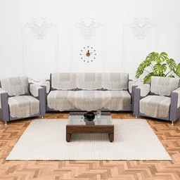 Kuber Industries Cream-Coloured 16 Pcs Floral Printed Cotton 5 Seater Sofa Cover With Arms-image-71